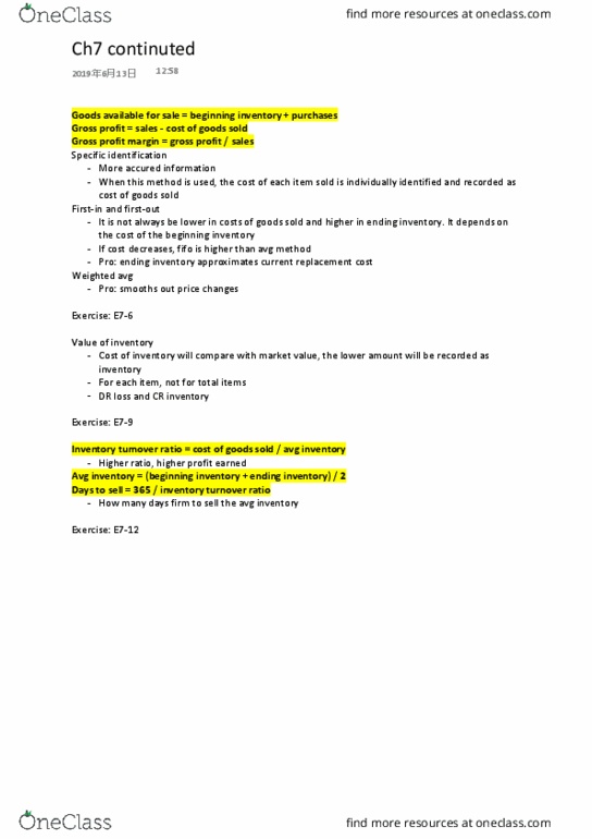 ACTG 1P91 Lecture Notes - Lecture 10: Inventory Turnover, Variable Cost thumbnail
