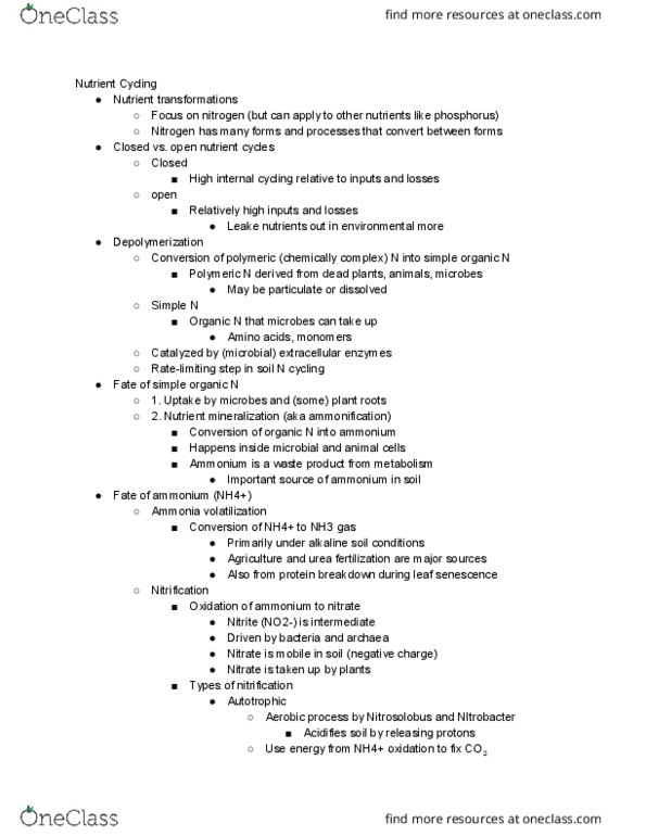 EARTHSS 164 Lecture Notes - Lecture 18: Nitrobacter, Nitrification, Depolymerization thumbnail