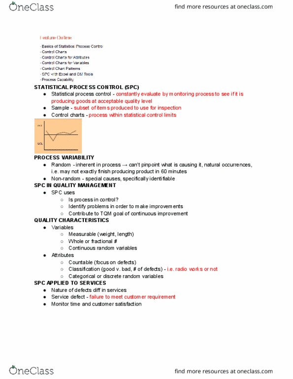 MGSC 346 Lecture Notes - Lecture 3: Statistical Process Control, Requirement, Total Quality Management thumbnail