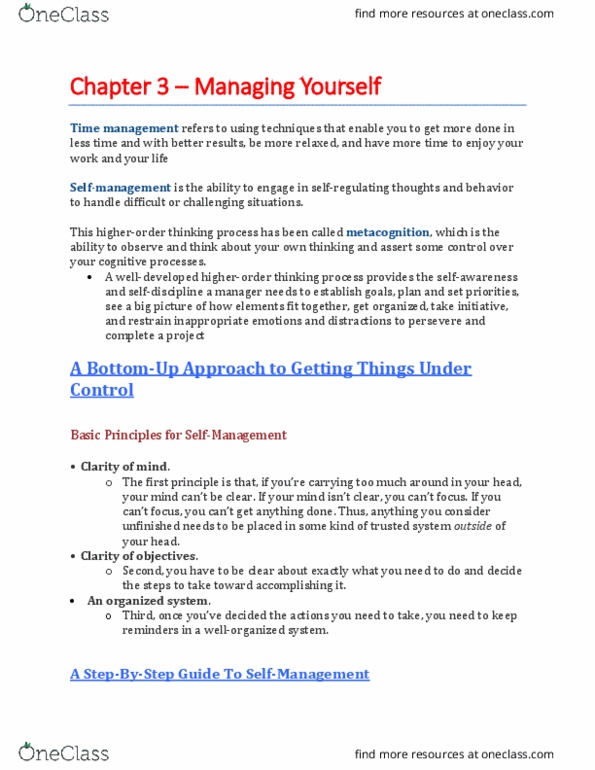 COMMERCE 3S03 Chapter Notes - Chapter 3: Trusted System, Metacognition, Time Management thumbnail