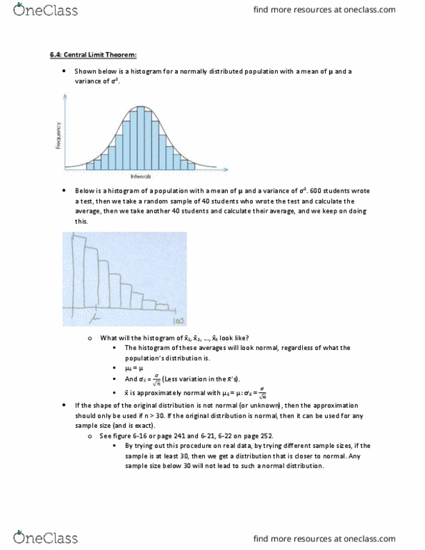 STATS 2B03 Chapter Notes - Chapter 6: Central Limit Theorem, Standard Deviation thumbnail