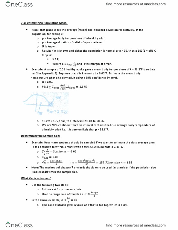 STATS 2B03 Chapter Notes - Chapter 7: Confidence Interval, Standard Deviation thumbnail