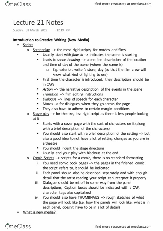 CRWR 200 Lecture Notes - Lecture 21: New Media thumbnail