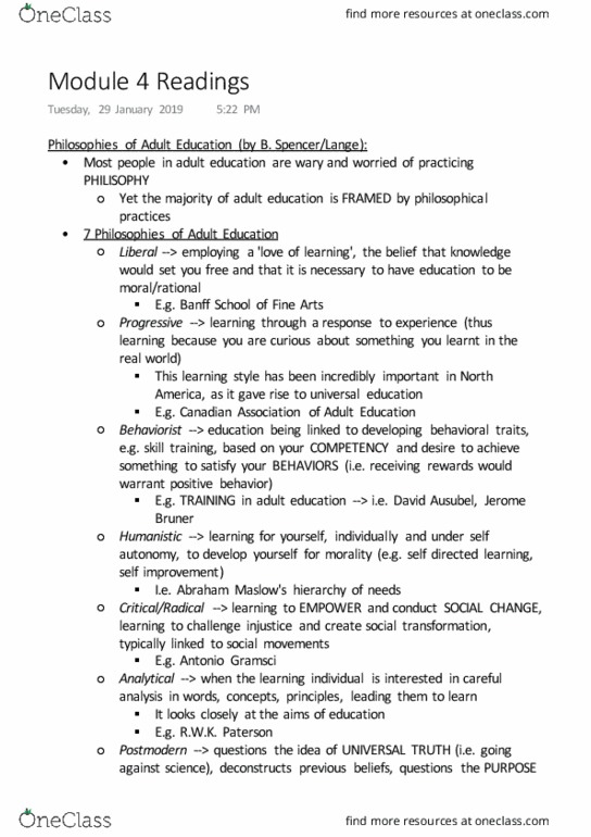 ADHE 412 Chapter Notes - Chapter 4: David Ausubel, Antonio Gramsci, Adult Education thumbnail