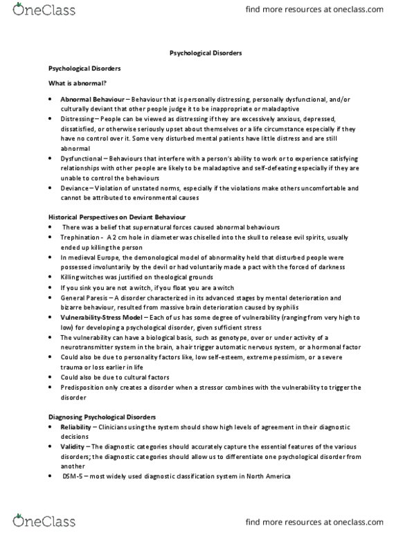 Psychology 1000 Chapter Notes - Chapter 16: Neurotransmitter, Paresis, Trepanning thumbnail