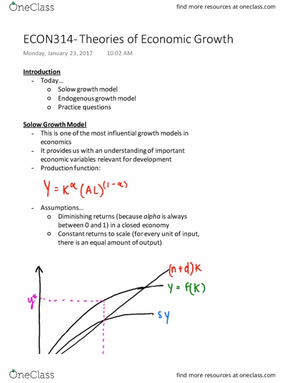 ECON 314 Lecture Notes - Lecture 20: Diminishing Returns, Autarky, Production Function thumbnail