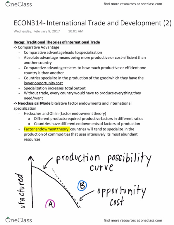 ECON 314 Lecture Notes - Lecture 18: Factor Endowment, Absolute Advantage, Comparative Advantage thumbnail