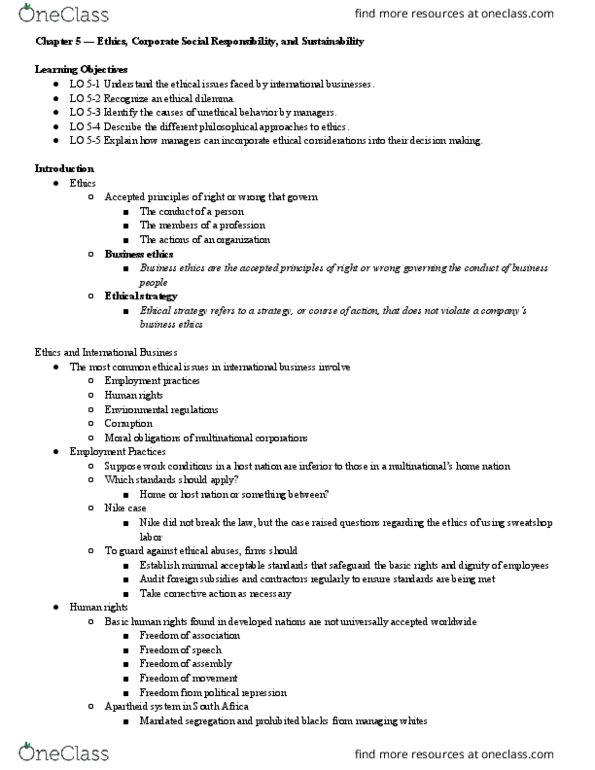 MGT 3660 Lecture Notes - Lecture 5: Corporate Social Responsibility, Business Ethics, Sweatshop thumbnail