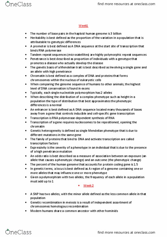 300820 Lecture Notes - Lecture 1: Penetrance, Tandem Repeat, Allele Frequency thumbnail