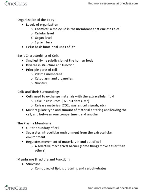 HHP 1300 Lecture Notes - Lecture 3: Cell Membrane, Extracellular Fluid, Organelle thumbnail