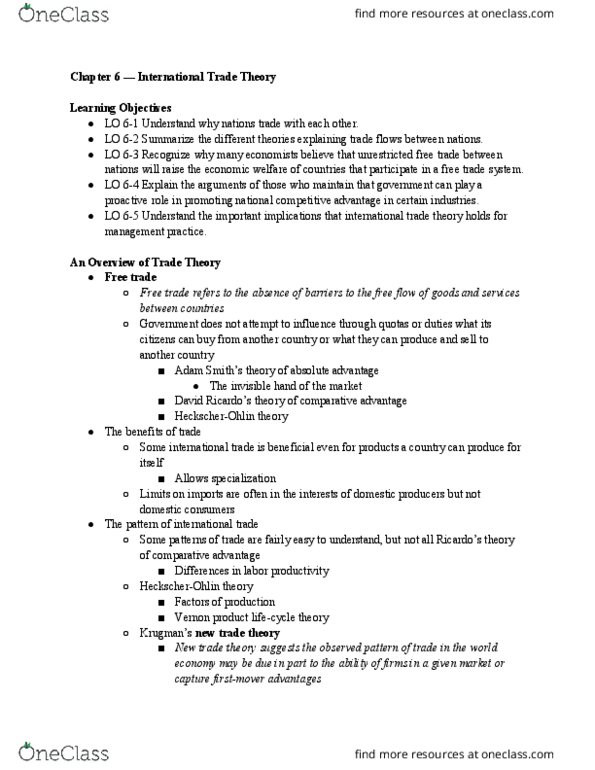 MGT 3660 Lecture Notes - Lecture 6: New Trade Theory, Absolute Advantage, Invisible Hand thumbnail