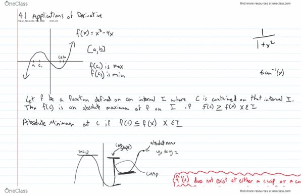 MATH 1451 Lecture 25: 4.1 Applications of Derivatives thumbnail