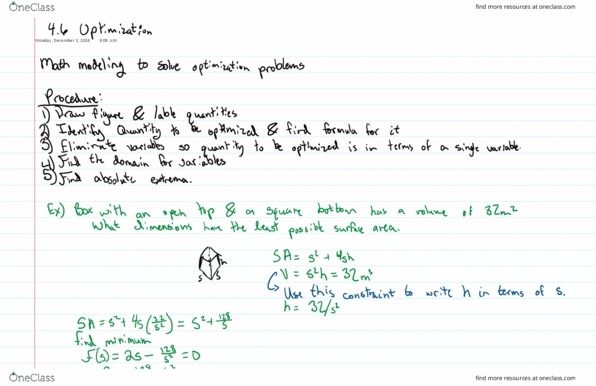 MATH 1451 Lecture 30: 4.6 Optimization thumbnail