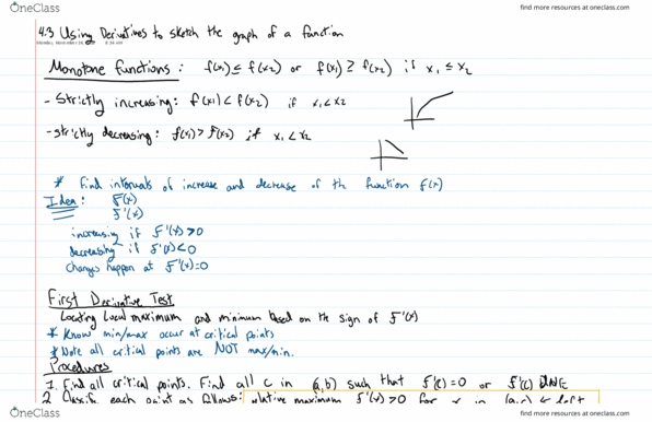 MATH 1451 Lecture 27: 4.3 Using Derivatives to sketch the graph of a function thumbnail