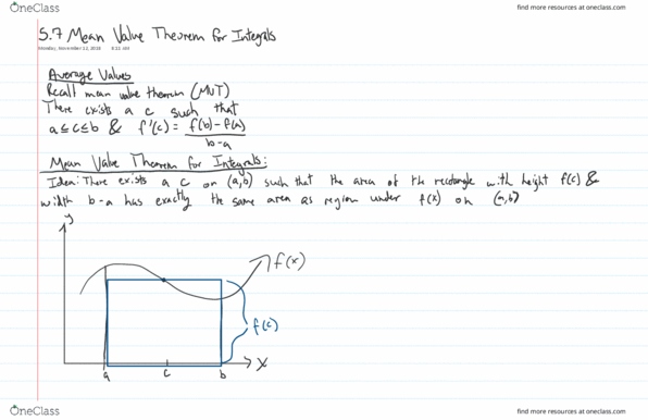 MATH 1451 Lecture 24: 5.7 Mean Value Theorem for Integrals thumbnail