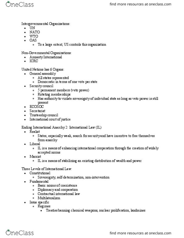 POL208Y1 Lecture Notes - Lecture 14: United Nations Economic And Social Council, Nuclear Proliferation, International Court thumbnail