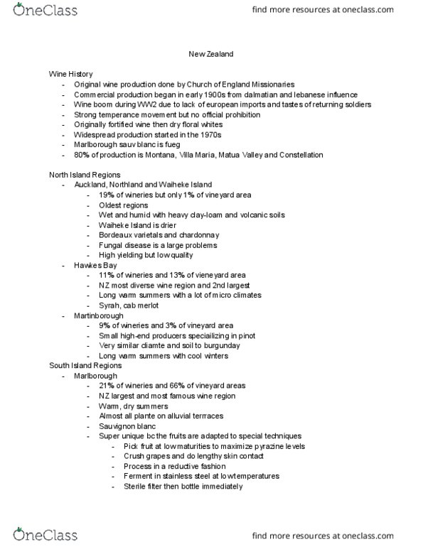 WVIT 102 Lecture Notes - Lecture 7: Waiheke Island, Sauvignon Blanc, Fortified Wine thumbnail