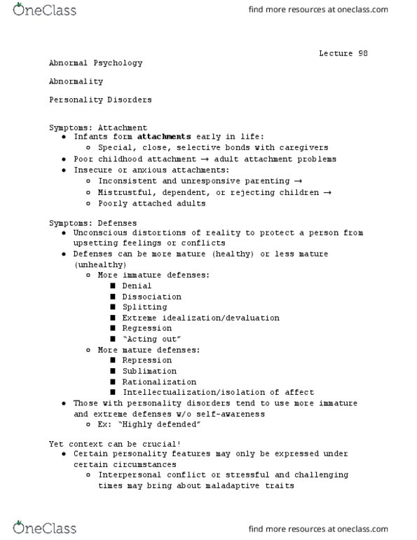 PSYCH 230 Lecture Notes - Lecture 98: Attachment In Adults, Dsm-5, Personality Disorder thumbnail
