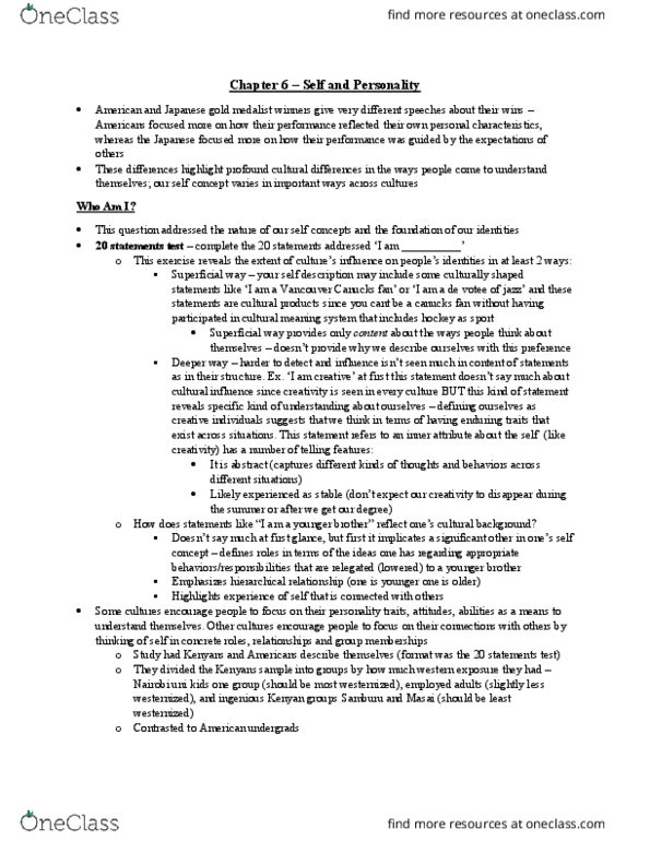 PSYC14H3 Chapter Notes - Chapter 6: American Kids, Trait Theory, Reference Group thumbnail
