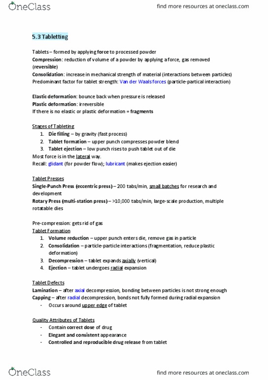 PHRM 100 Lecture Notes - Lecture 5: Tableting, Friability, Diffusion Layer thumbnail