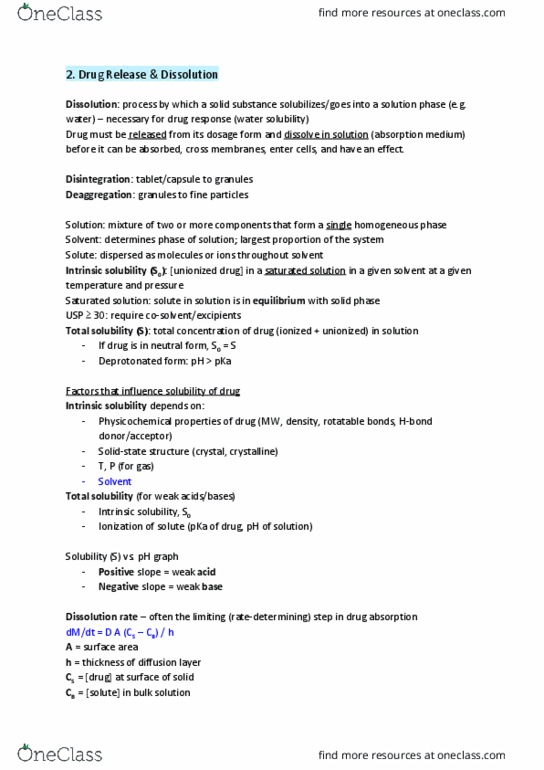 PHRM 100 Lecture Notes - Lecture 2: Diffusion Layer, Dosage Form, Acid Dissociation Constant thumbnail