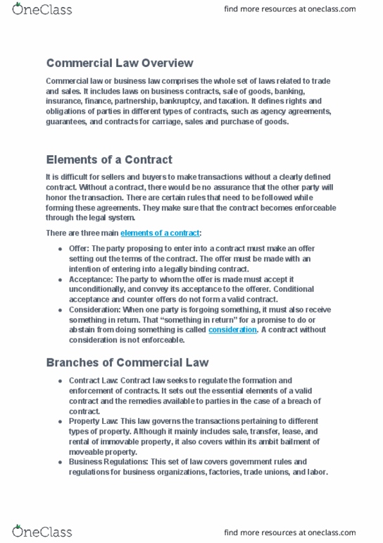 BLAW 150 Lecture Notes - Lecture 2: Bailment, Corporate Law, Uniform Commercial Code thumbnail