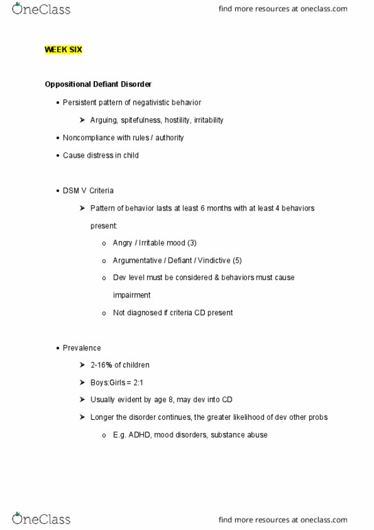 PSYC3308 Lecture Notes - Lecture 6: Oppositional Defiant Disorder, Dsm-5, Cortisol thumbnail
