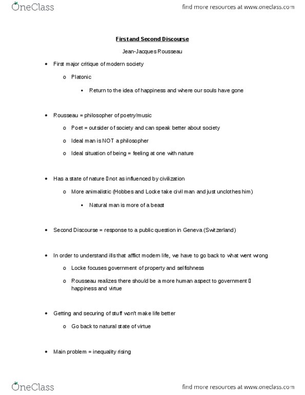 POLI1041 Lecture : First and Second Discourse Complete Notes thumbnail