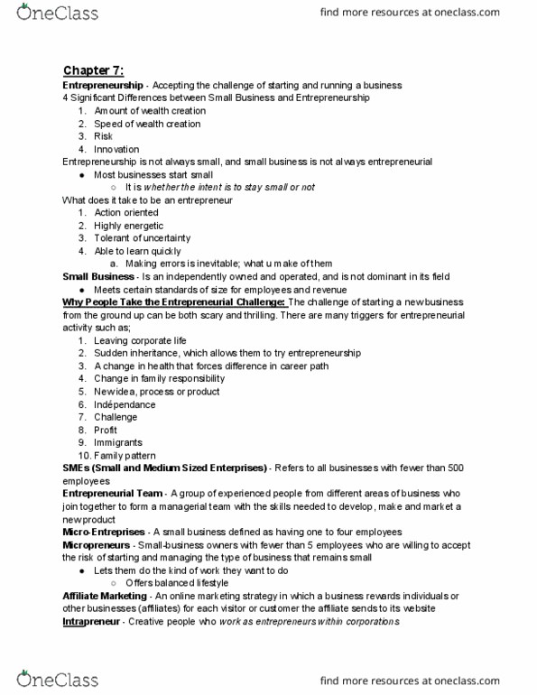 COMMERCE 1E03 Chapter Notes - Chapter 7: Affiliate Marketing, Intrapreneurship, New Idea thumbnail