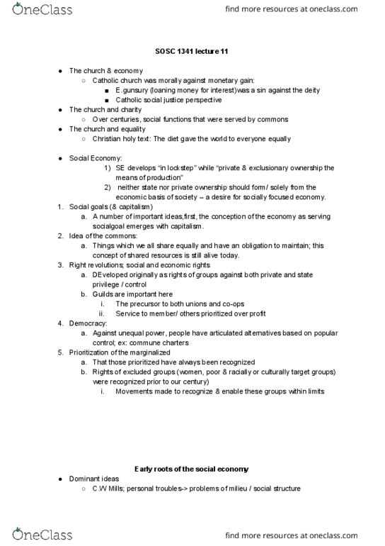 SOSC 1341 Lecture Notes - Lecture 11: Social Economy, Moral Economy, Social Capital thumbnail