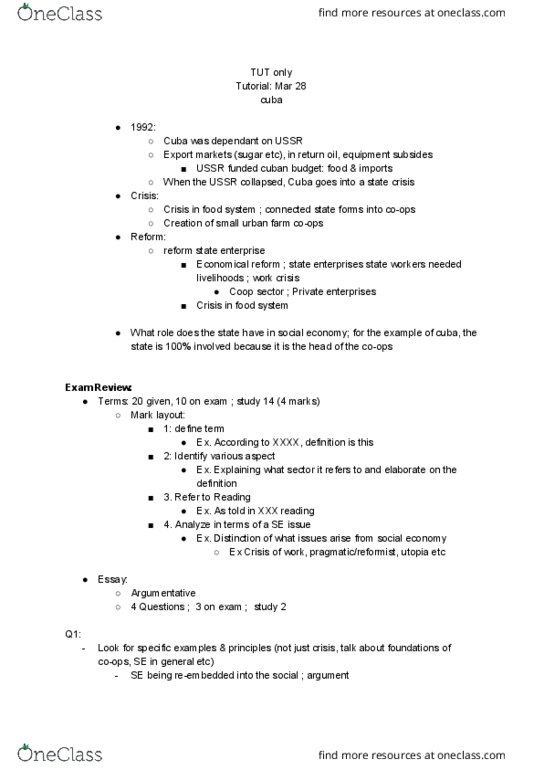 SOSC 1341 Lecture Notes - Lecture 22: Social Economy, Utopia, English Canada thumbnail