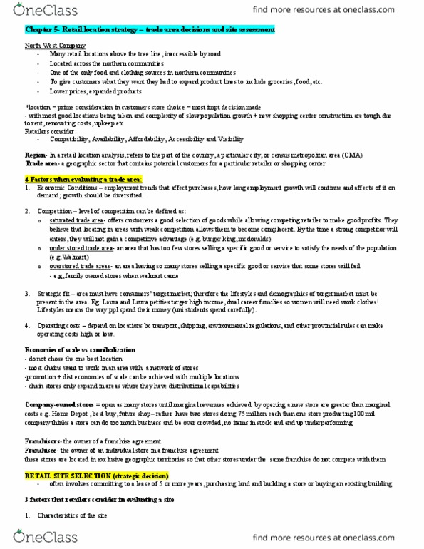 RMG 200 Lecture Notes - Lecture 5: Census Geographic Units Of Canada, North West Company, The Home Depot thumbnail