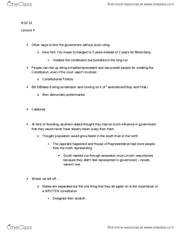 POLI2327 Lecture Notes - Lecture 4: Bicameralism, Federalist No. 78, United States Constitution thumbnail