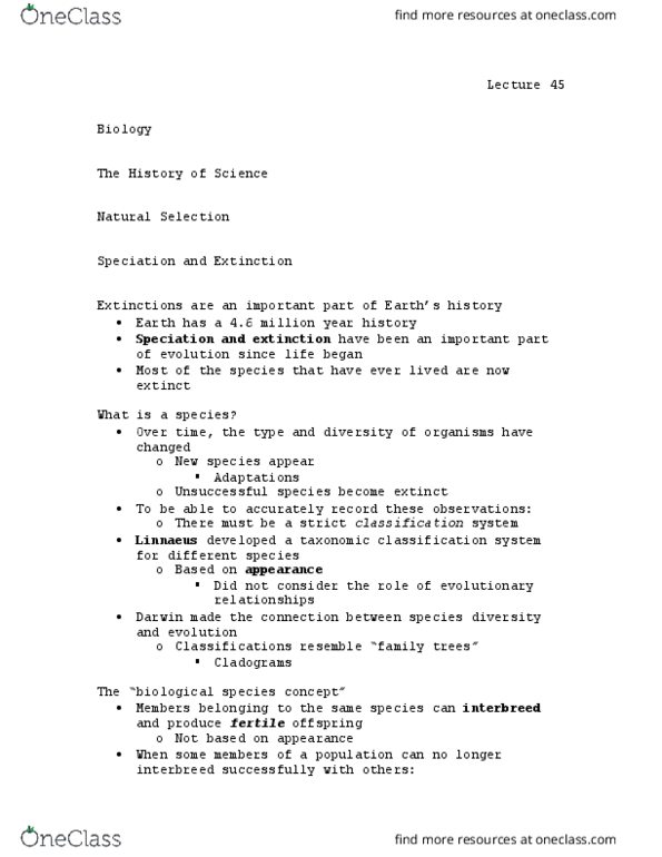 BIOL 110 Lecture Notes - Lecture 45: Carl Linnaeus, Gene Pool, Reproductive Isolation thumbnail