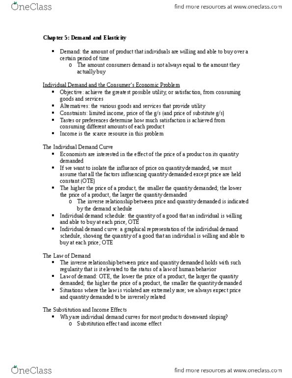 ECON1131 Chapter Notes - Chapter 5: Engel Curve, Demand Curve, Normal Good thumbnail