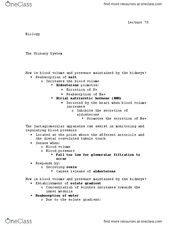 BIOL 110 Lecture Notes - Lecture 73: Distal Convoluted Tubule, Juxtaglomerular Apparatus, Renal Function thumbnail