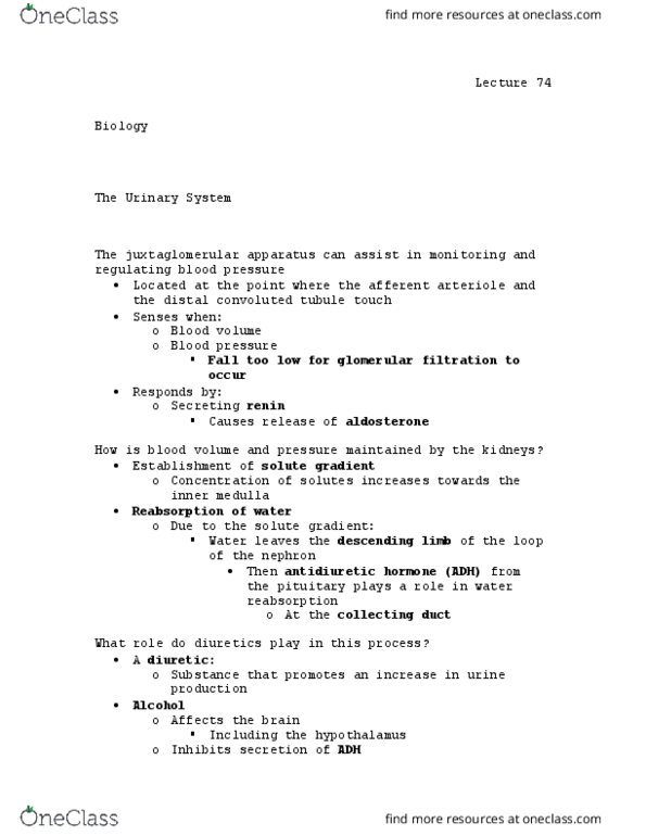 BIOL 110 Lecture Notes - Lecture 74: Distal Convoluted Tubule, Juxtaglomerular Apparatus, Renal Function thumbnail