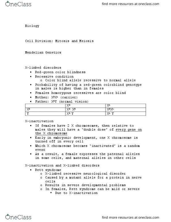 BIOL 155 Lecture Notes - Lecture 65: Mendelian Inheritance, Allele, Meiosis thumbnail