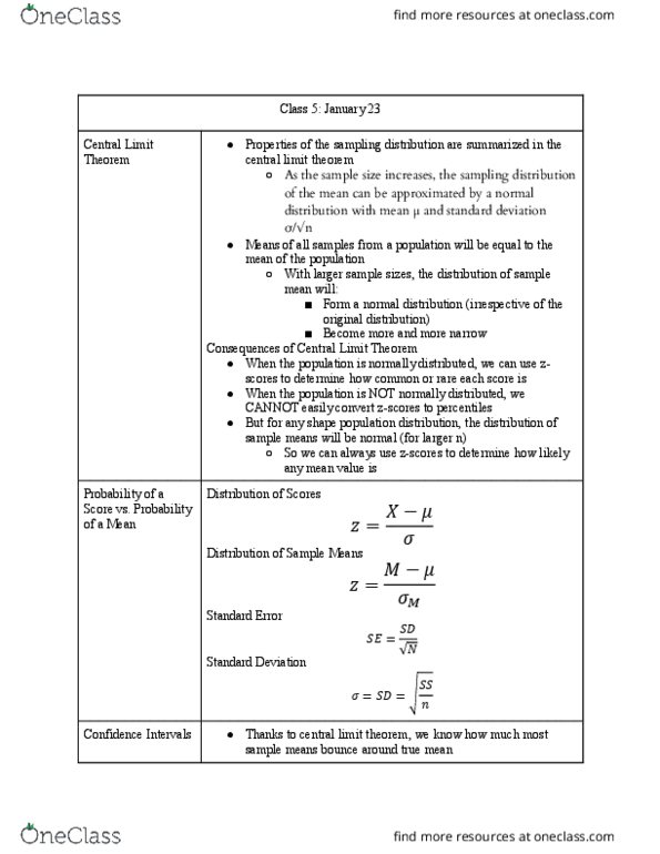 PSY 302 Lecture Notes - Lecture 5: Central Limit Theorem, Sampling Distribution, Standard Deviation thumbnail