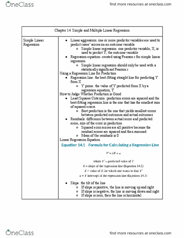 PSY 302 Chapter Notes - Chapter 14: Simple Linear Regression, Standard Deviation, Prediction Interval thumbnail