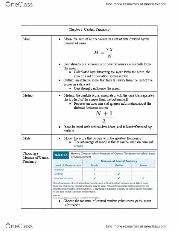 PSY 302 Chapter Notes - Chapter 3: Central Tendency, Data General, Standard Deviation thumbnail