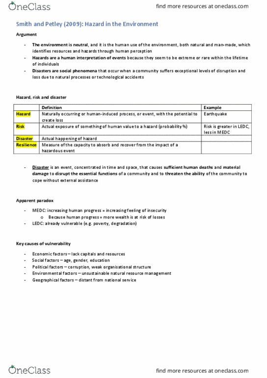 GEOS2111 Chapter Notes - Chapter 1: Developed Country, Developing Country, Environmental Hazard thumbnail