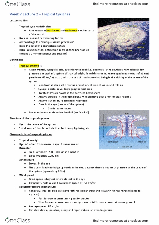 GEOS2111 Lecture Notes - Lecture 14: Synoptic Scale Meteorology, Atmospheric Railway, Wind Speed thumbnail