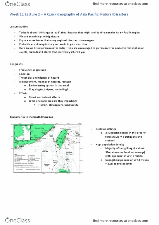 GEOS2111 Lecture Notes - Lecture 22: Early Warning System, Thrust Fault, Subduction thumbnail