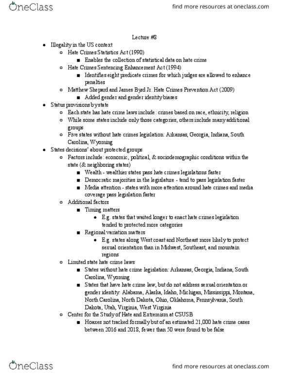 CRM/LAW C127 Lecture Notes - Lecture 8: Matthew Shepard thumbnail