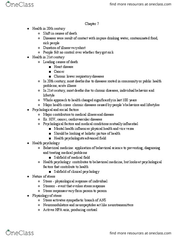 PSY BEH 102C Lecture Notes - Lecture 19: Behavioral Medicine, Health Psychology, Behavioural Sciences thumbnail