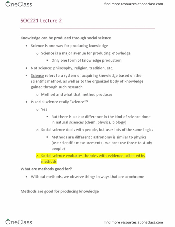 SOC221H5 Lecture Notes - Lecture 2: Scientific Method, Social Theory, De Jure thumbnail