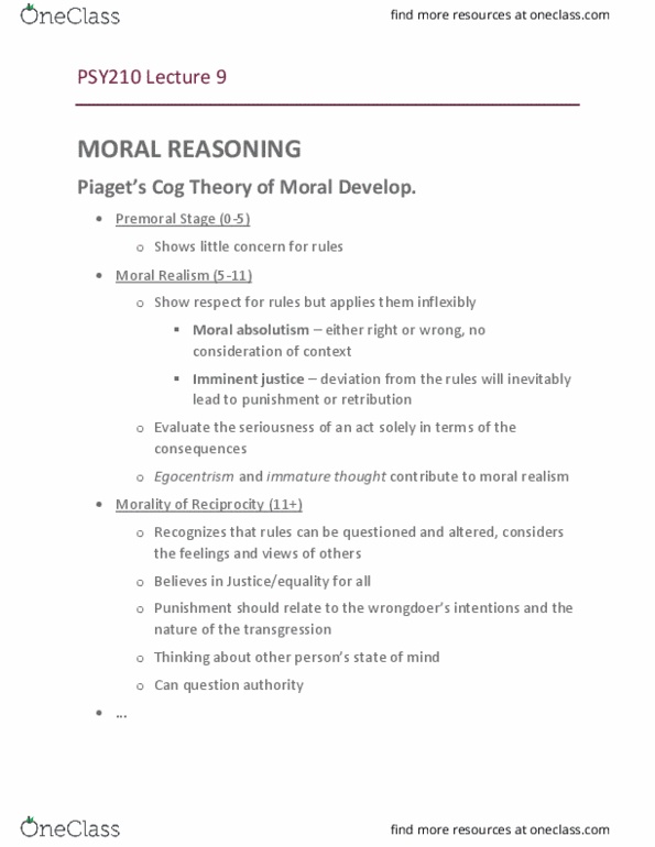 PSY210H5 Lecture Notes - Lecture 9: Moral Realism, Moral Absolutism, Ant-Zen thumbnail