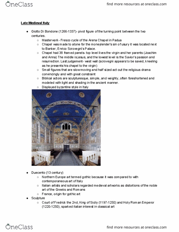 ARTH 222 Chapter Notes - Chapter 14: Giotto, Italy In The Middle Ages, Scrovegni Chapel thumbnail