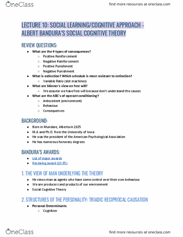PSY 505 Lecture Notes - Lecture 10: Mundare, Social Cognitive Theory, American Psychological Association thumbnail